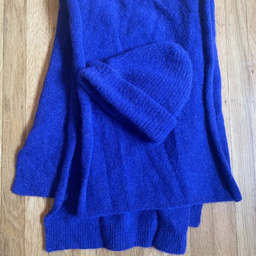 Sezane Marianne knit scarf and hat gift set in royal blue iris